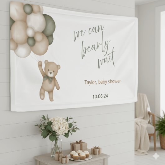 Banderoles We Can Bearly Wait Neutral Teddy Bear Banner