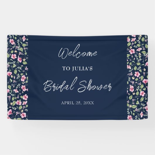 Banderoles Wedding shower en fleur d'Hibiscus rose bleu marin (Horizontal)