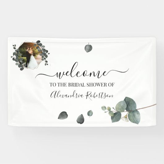 Banderoles Wedding shower nuptiale Eucalyptus vert Bienvenue (Horizontal)