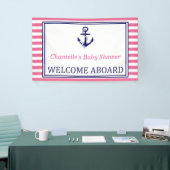 Banderoles Welcome Aboard - Sign - Pink Navy Nautical (Salon professionnel)