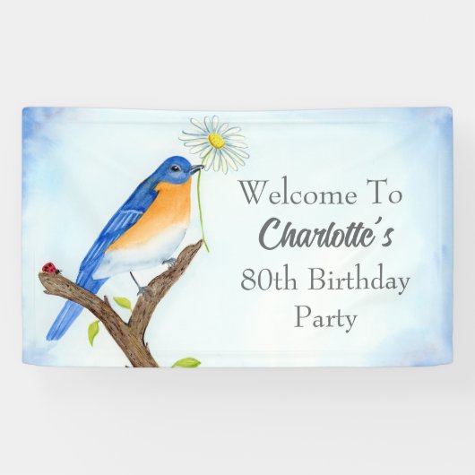 Banderoles Welcome Any Age Happy April Birthday with Bluebird (Horizontal)