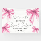 Banderoles Welcome Blush Pink Bow Coquette Script Sweet 16 (Horizontal)