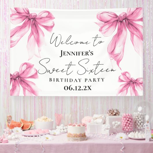 Banderoles Welcome Blush Pink Bow Coquette Script Sweet 16 (Fête)