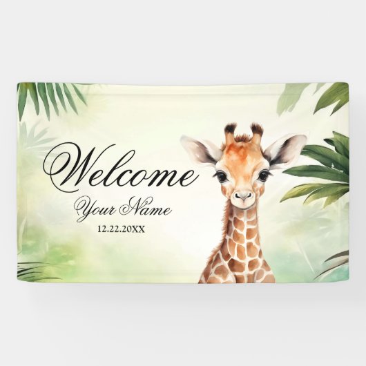 Banderoles Welcome Cute Giraffe Jungle Baby Shower Party (Horizontal)