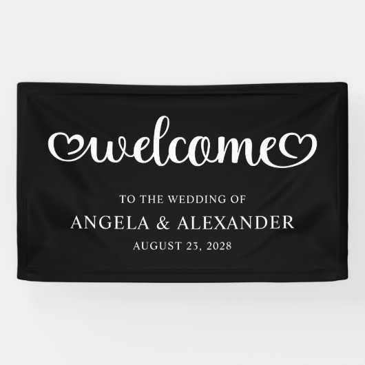 Banderoles Welcome Cute Hearts Script Wedding (Horizontal)