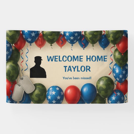 Banderoles Welcome Home Military Banner – Custom Name Balloon (Horizontal)