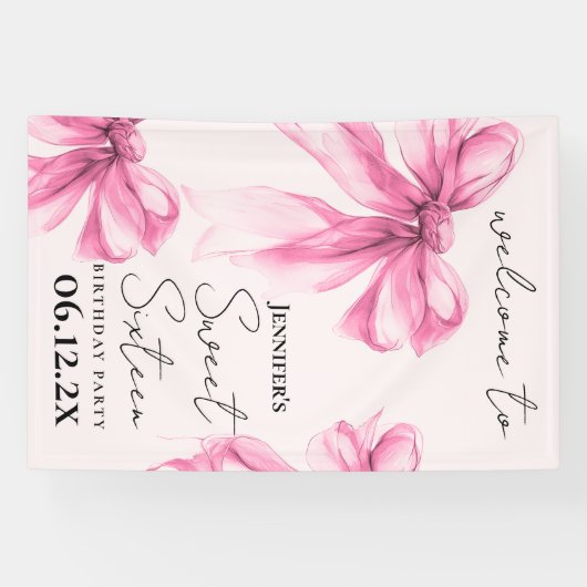 Banderoles Welcome Pink Bow Coquette Script Sweet 16 Blush  (Horizontal)
