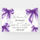 Banderoles Welcome Purple Bow Coquette Script Sweet 16  (Horizontal)