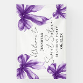 Banderoles Welcome Purple Bow Coquette Script Sweet 16  (Verticale)