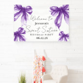 Banderoles Welcome Purple Bow Coquette Script Sweet 16  (Insitu)