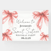 Banderoles Welcome Rose Gold Bow Coquette Script Sweet 16 (Horizontal)