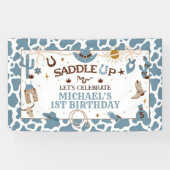 Banderoles Western Boy First Rodeo Blue Banner d'anniversaire (Horizontal)
