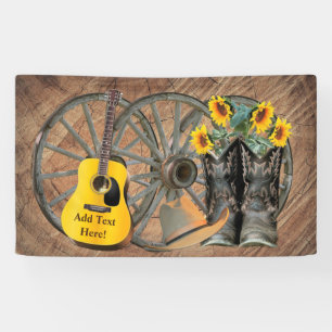 Banderoles Western Wagon Wheel Guitar Cowboy bottes tournesol