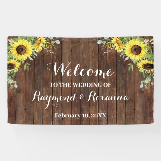Banderoles Western Welcome Mariage Tournesols vert (Horizontal)