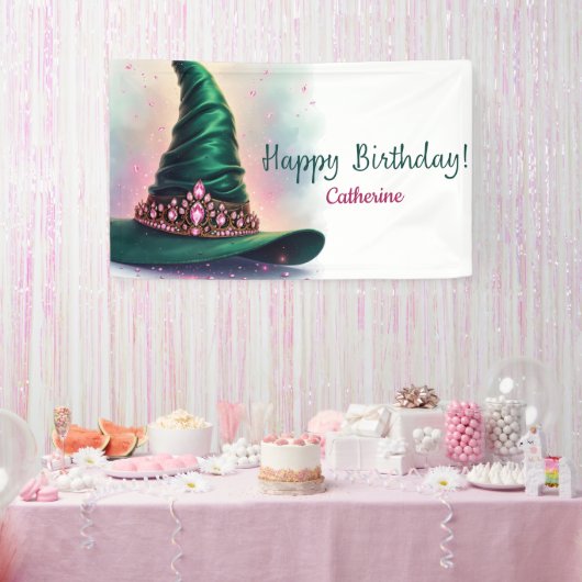 Banderoles Whimsical Crown & Green Witch Casquette Anniversai (Fête)