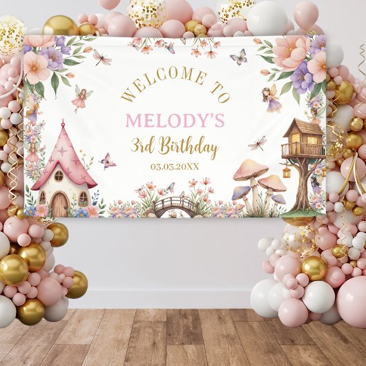 Banderoles Whimsical Flower Fairy 3rd birthday Banner