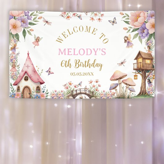 Banderoles Whimsical Flower Fairy 6th birthday Banner