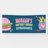 Banderoles Whimsical Pink Burger et Fries fête d'anniversaire (Horizontal)