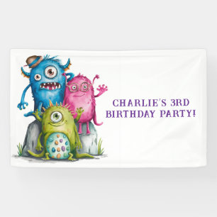 Banderoles Whimsical Watercolor Monsters Fête d'anniversaire