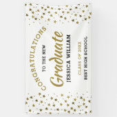 Banderoles White And Gold Stars Congrats Grad Grad Graduation (Vertical)