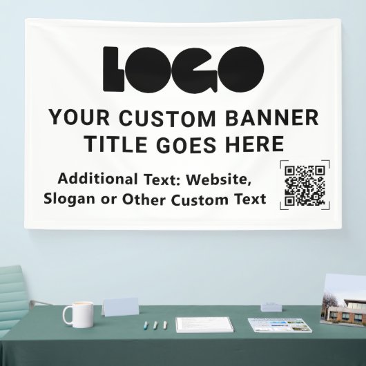 Banderoles White Business Logo Company QR Promo Custom 4'x6' (Salon professionnel)