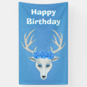 Banderoles White Deer Head Large Antlers Blue Roses Anniversa (Vertical)