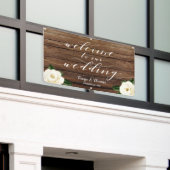 Banderoles White Peony Calligraphy Wood Welcome Notre Mariage (Bâtiment extérieur)