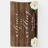 Banderoles White Peony Calligraphy Wood Welcome Notre Mariage (Vertical)