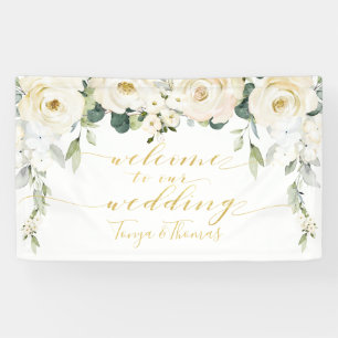 Banderoles White Peony Fancy Gold Calligraphie Bienvenue