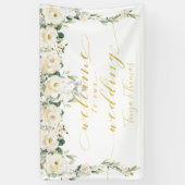 Banderoles White Peony Fancy Gold Calligraphie Bienvenue (Vertical)
