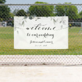 Banderoles White Peony Green Bienvenue À Notre Mariage (En situation)