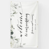 Banderoles White Peony Green Bienvenue À Notre Mariage (Vertical)