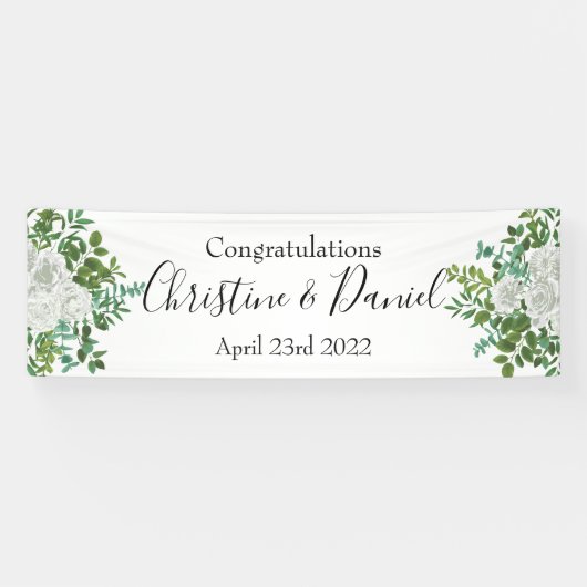 Banderoles White Peony & Rose Floral Mariage (Horizontal)