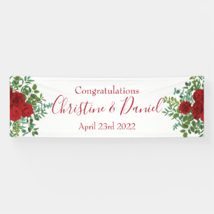 Banderoles White & Red Peony & Rose Floral Mariage