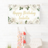 Banderoles White Roses Gold Parties scintillant Joyeux Annive (En situation)