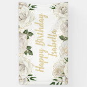 Banderoles White Roses Gold Parties scintillant Joyeux Annive (Vertical)