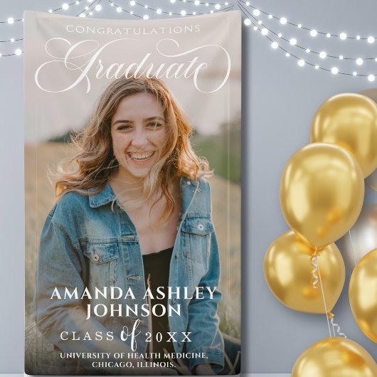 Banderoles White Script Félicitations Photo Graduation