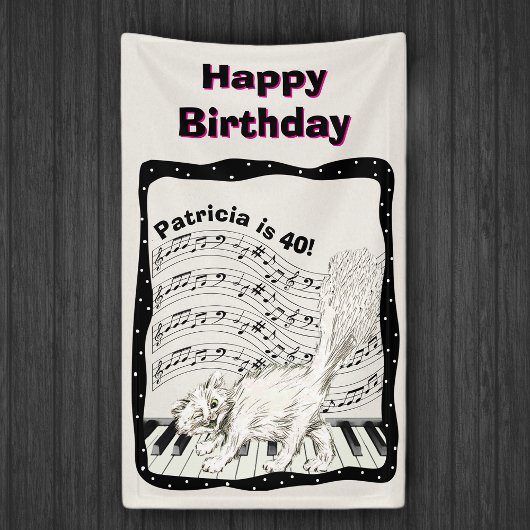 Banderoles White Winking Chat Piano Keys note de musique Anni