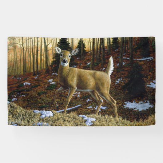 Banderoles Whitetail Deer Doe dans la forêt d'automne (Horizontal)