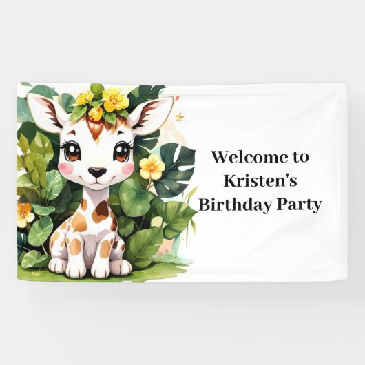 Banderoles Wild Baby Giraffe Safari Anniversaire (Horizontal)