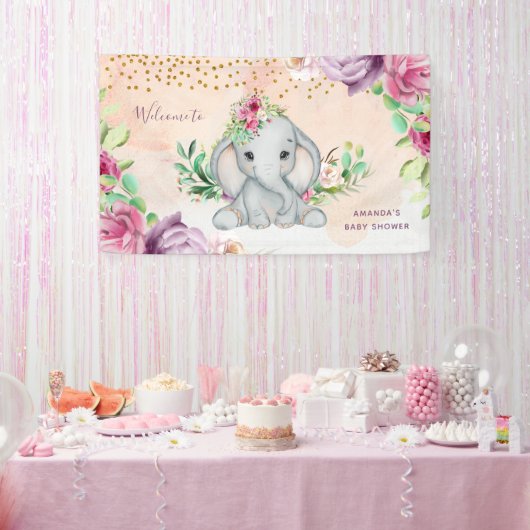 Banderoles Wild One - Baby Elephant and Flowers Banner (Fête)