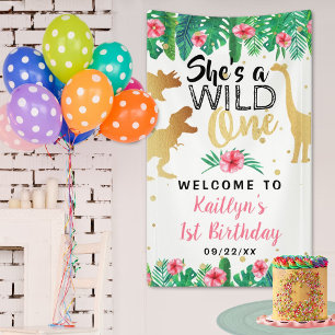 Banderoles Wild One Dinosaur Girls 1st Birthday Welcome