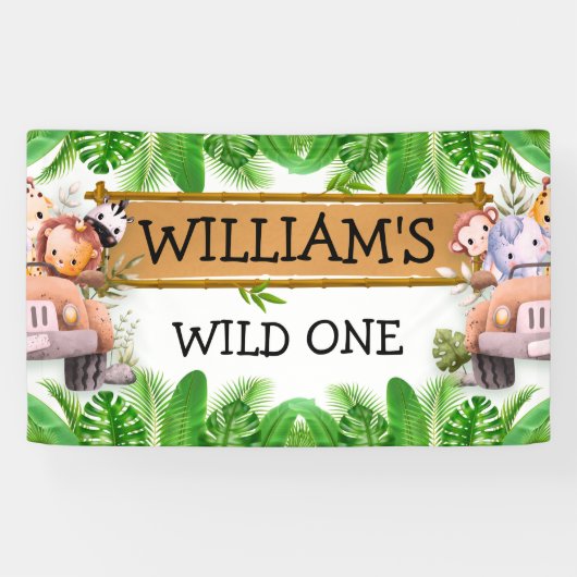 Banderoles Wild One JUNGLE Safari Animaux Anniversaire (Horizontal)