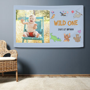 Banderoles Wild One Jungle Safari Blue 1er anniversaire