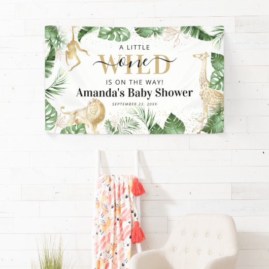 Banderoles Wild One Jungle Safari Verdure & Baby shower Or (En situation)