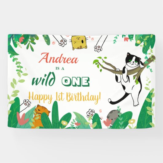 Banderoles Wild One Kitty Chat Kitten 1er Invitation annivers (Horizontal)