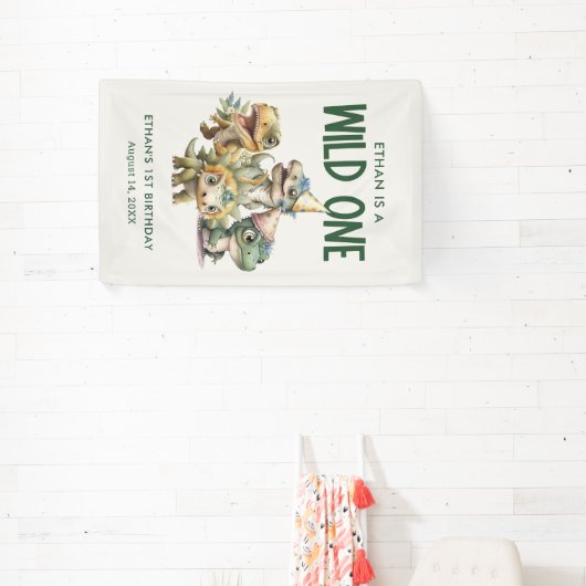 Banderoles Wild One mignonne Dinosaur Première fête d'anniver (Insitu)