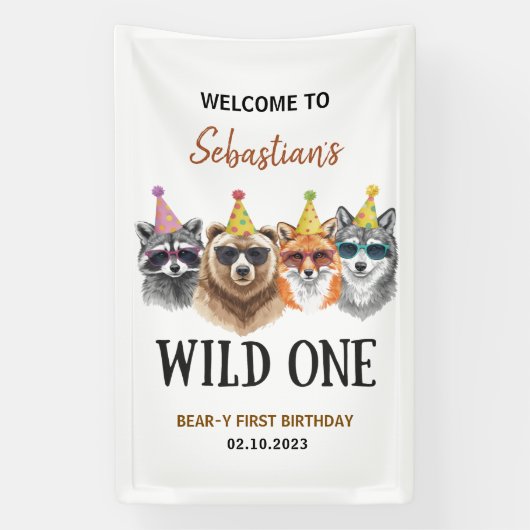 Banderoles Wild One Safari First Birthday – Jungle Animal  (Verticale)