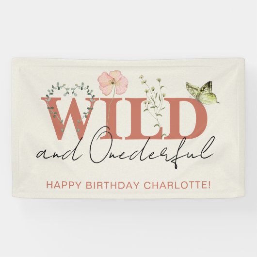Banderoles Wild & Onederful Terracotta fille 1er anniversaire (Horizontal)