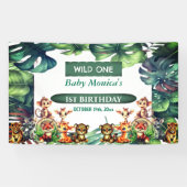 Banderoles Wild Un Anniversaire Jungle Safari Feuilles tropic (Horizontal)